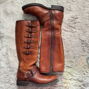 Frye Veronica Tall Multi-Buckle Boot in Cognac, Size 6